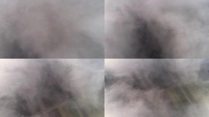 WS鸟瞰图斯洛文尼亚农村农作物上的雾云