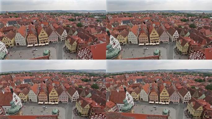 平移镜头: 空中行人拥挤的Rothenburg ob der Tauber Bavaria，德国