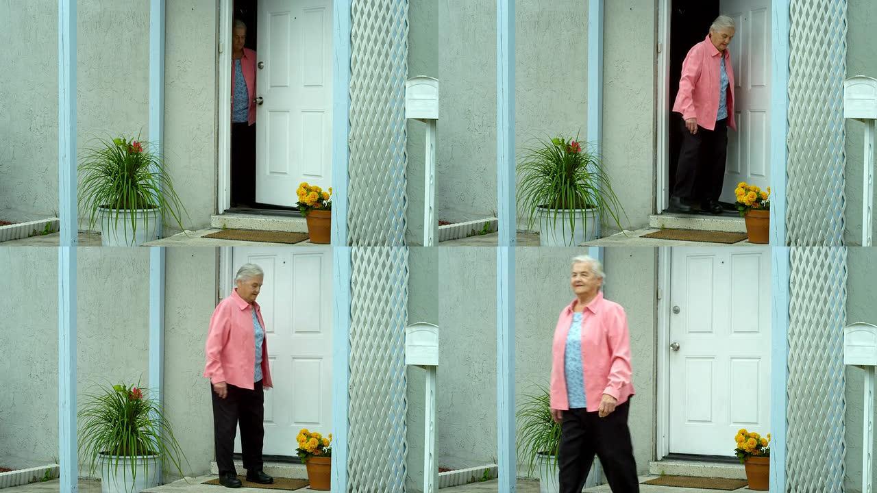 走在外面的老妇人走在外面的老妇人开门外国