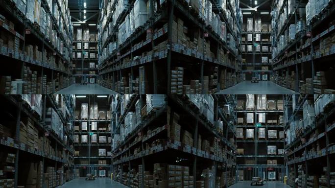 在仓库内无人值守的情况下，相机在托盘、货架和一些货物和材料之间移动
