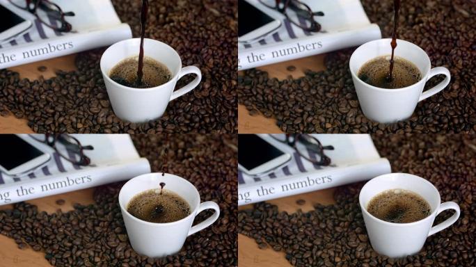 高清超级慢动作: 早上用黑咖啡