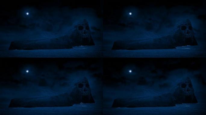 可怕的骷髅岛，上面有月亮