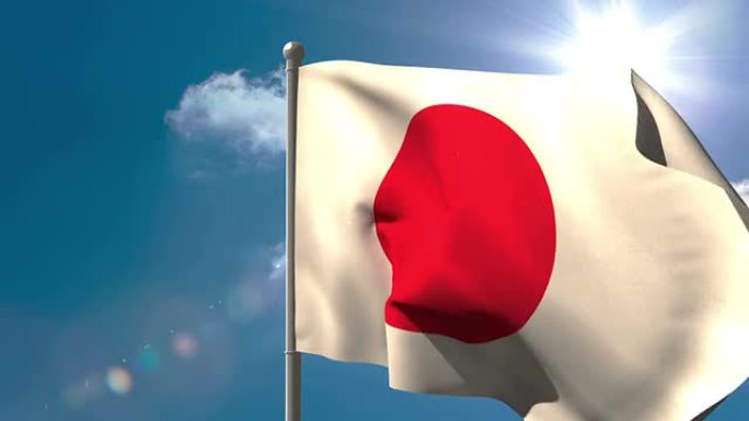 日本国旗在旗杆上挥舞