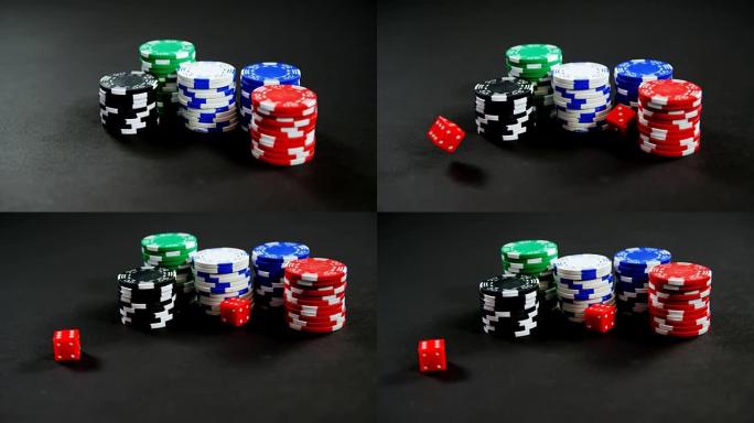 扑克桌上的骰子和赌场筹码对4k
