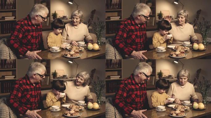 与爱的祖父母一起喝茶
