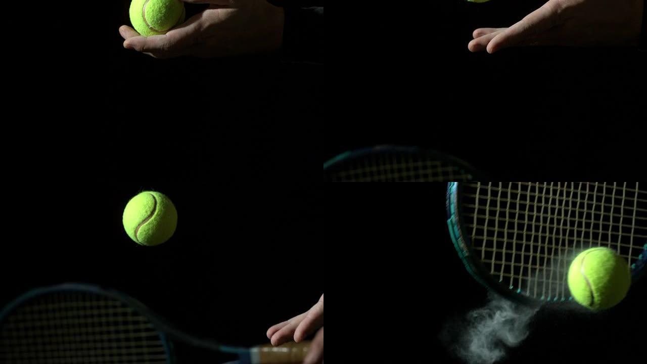 黑色背景下的网球发球