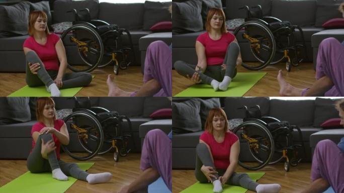 残疾妇女练习瑜伽