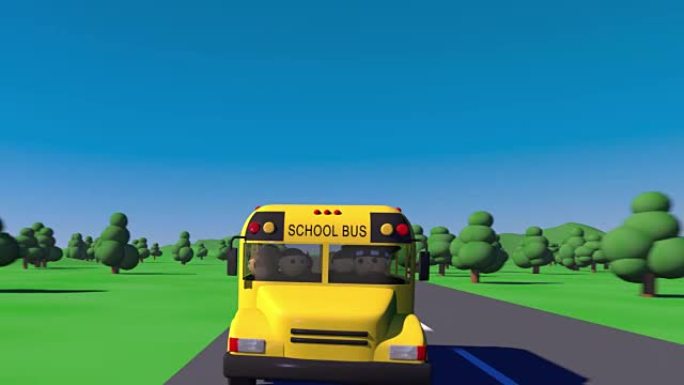 回到学校。公共汽车载着孩子上学。