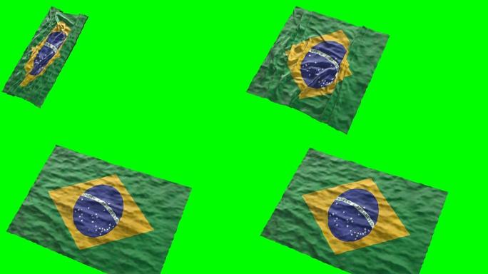巴西体育场旗帜。在绿色屏幕上挥舞