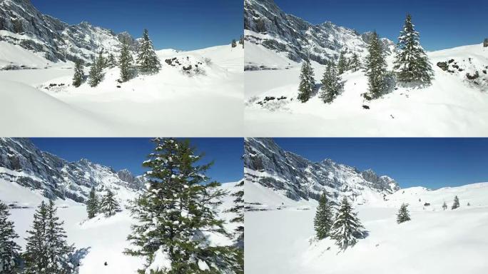 Aerial view of snow covered mountain range with be