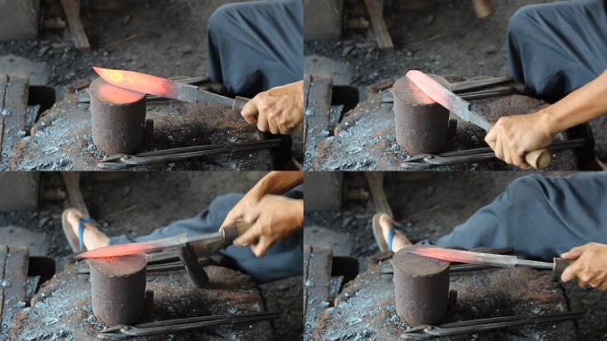铁匠制作刀具。