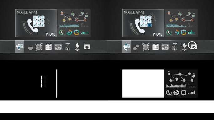 移动应用程序内容的电话图标。智能设备的各种应用程序功能。数字显示应用程序。