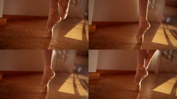 特写芭蕾舞女演员的脚