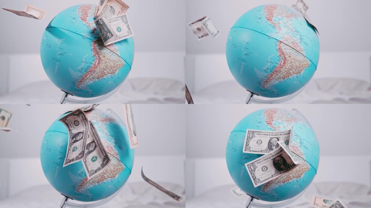 美元纸币在全球范围内下跌，慢动作