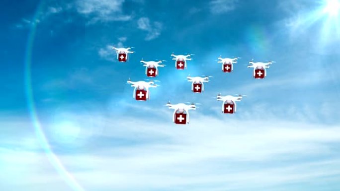 无人机拿着药盒飞行的数字图像