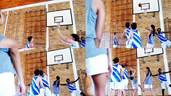 在校学生在篮球场打篮球