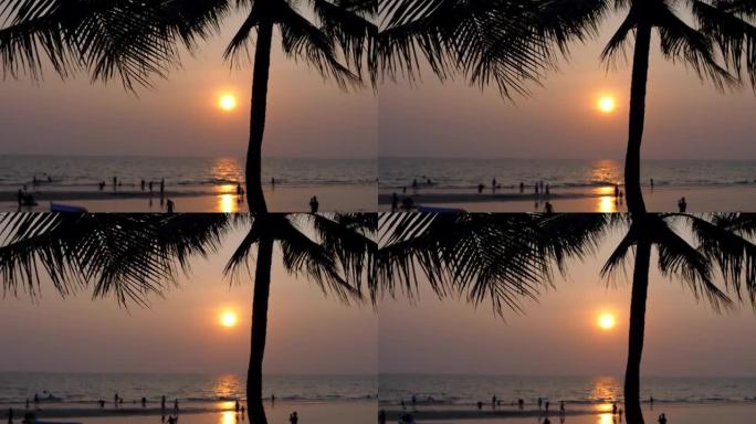 日落时的剪影海滩