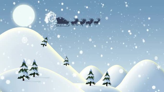 飞行圣诞老人与圣诞快乐的文字动画