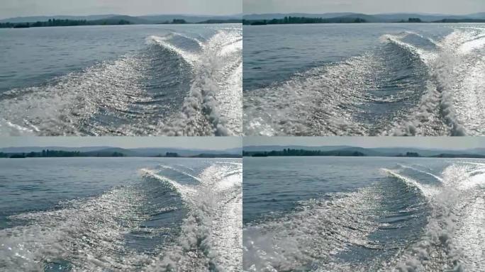 湖上的摩托艇水痕迹