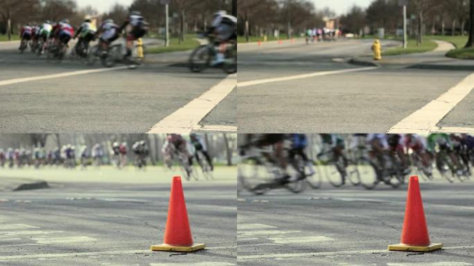 自行车竞速选手通过转弯