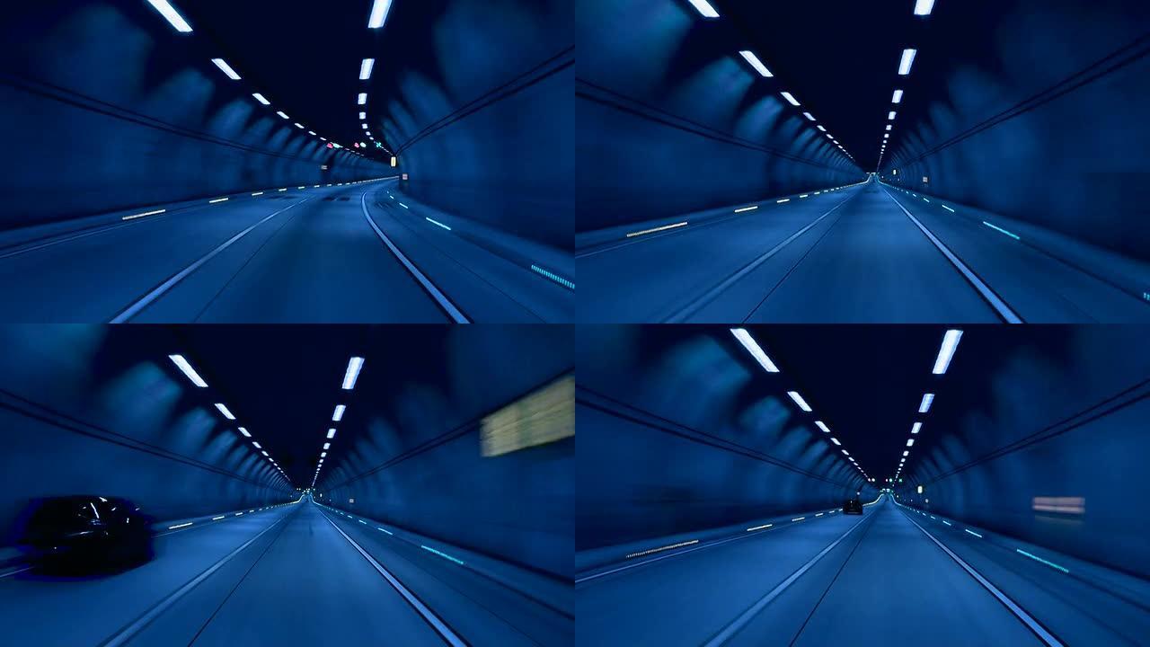 隧道（蓝色）动车行驶快速抵达赶路行车