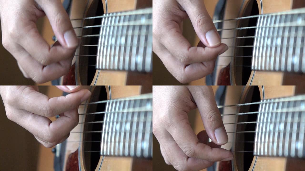 高清慢动作: 吉他手的手