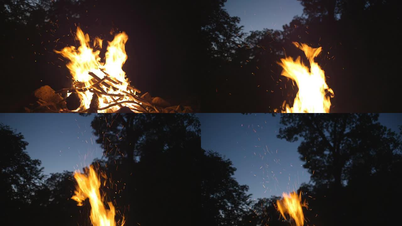 篝火在天空中升起火花