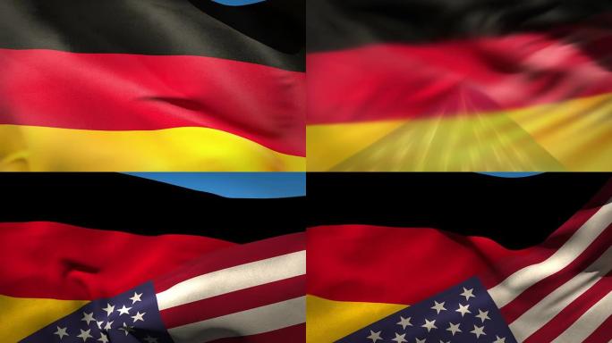 美国和德国国民在风中的旗帜