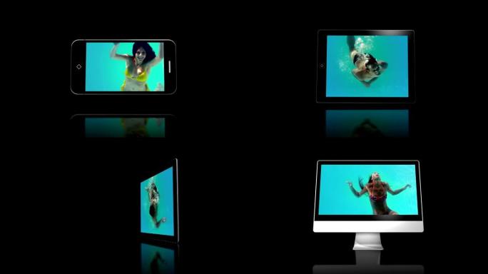 媒体设备屏幕显示女孩游泳