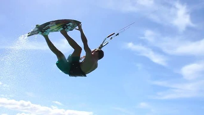 慢动作风筝冲浪技巧，极限夏季运动高清。