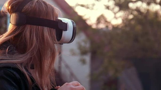 年轻女子使用VR头盔