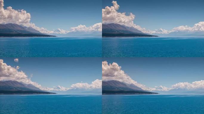 新西兰坎特伯雷普卡基湖附近的库克山风景夏季时间的流逝