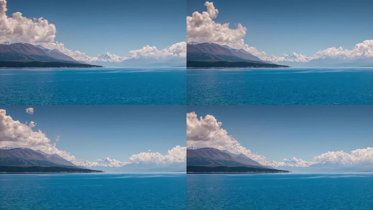 新西兰坎特伯雷普卡基湖附近的库克山风景夏季时间的流逝