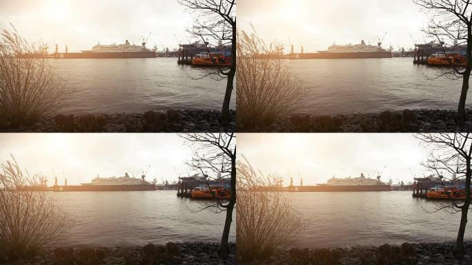 汉堡港和易北河清晨早晨傍晚黄昏宁静唯美