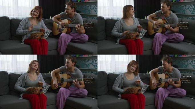 男人和女人在家里演奏乐器