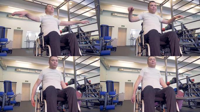 在健身房中无效的男性轮椅的锻炼过程