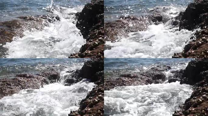 海浪撞击石头