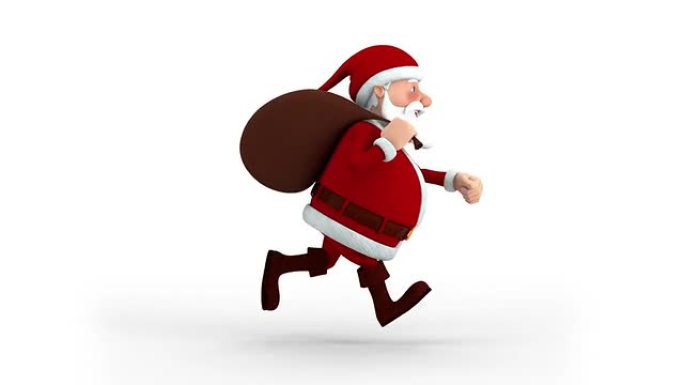 带礼品袋跑步的圣诞老人