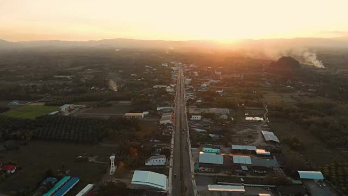 4k城市道路鸟瞰图。