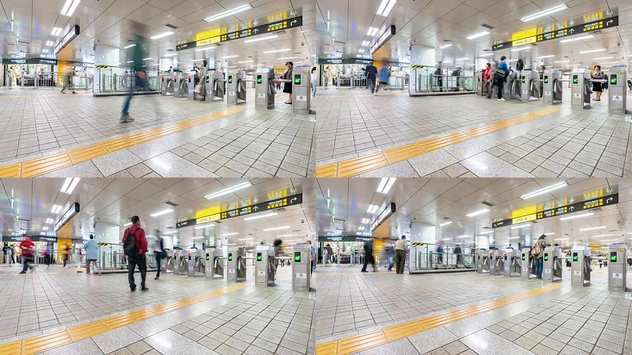 延时: 韩国首尔站的行人拥挤