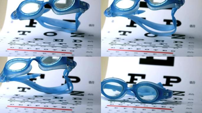 游泳护目镜落在眼睛测试上