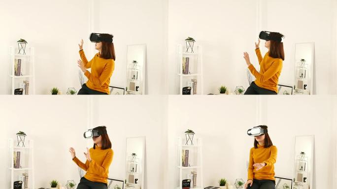 虚拟现实模拟器谷歌耳机年轻亚洲女性