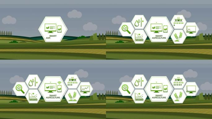 智慧农业智慧农业大麦绿田六边形信息图形图标物联网4工业Revolution.2。
