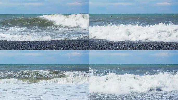 缓慢运动的大海中的大浪