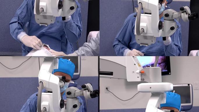 医生开始使用手术显微镜进行眼科手术
