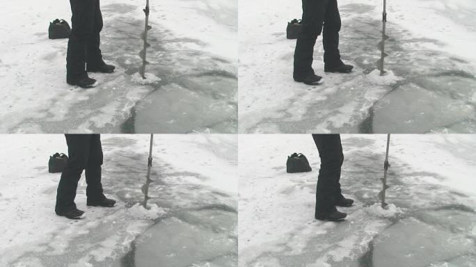 在冰上钻孔冰上钻孔雪地冰川