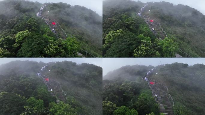 航拍深圳梧桐山国旗飘扬