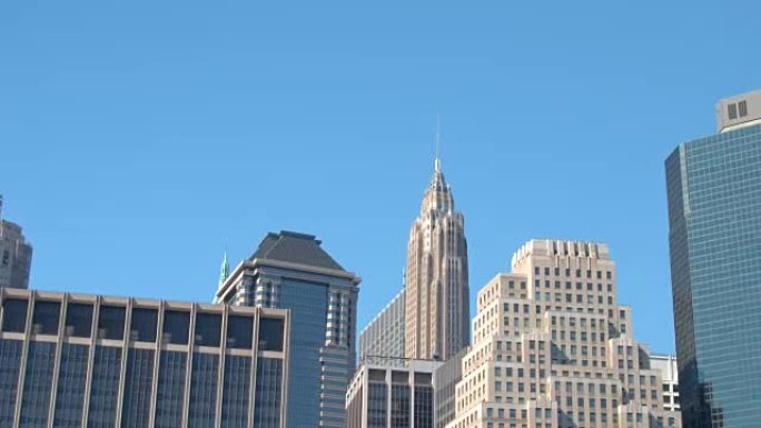 低角度视图: 纽约市曼哈顿市中心的现代企业办公楼
