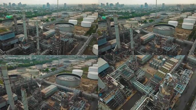亚洲大型炼油厂设施的4k鸟瞰图