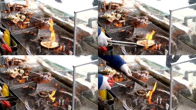 日本街头食品市场的烧烤海鲜